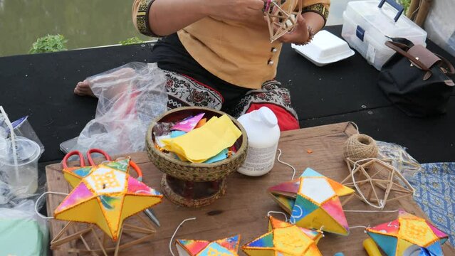 Making Thai paper lanterns for decoration