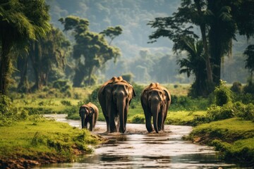 Elephants in Chobe National Park, Botswana, Africa, Eco travel in the jungle with wild animals elephants, AI Generated - obrazy, fototapety, plakaty