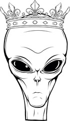 Monochrome illustration of alien head isolated on white background - 685051524