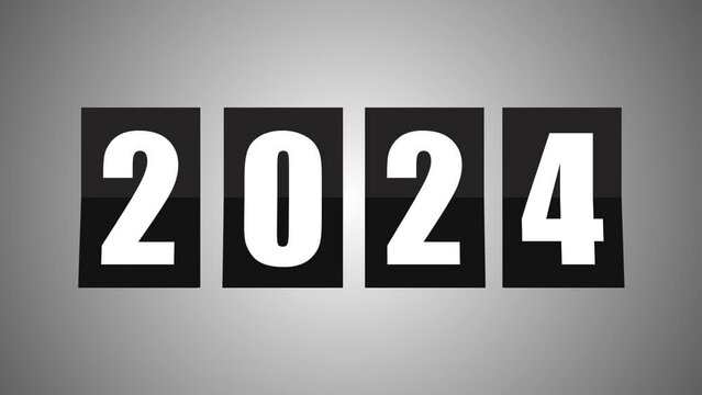 3D Rendering black  Flip Board Year 2024 Animation Video , flipboard turning 2024 new year beginnings, year end celebration, new year countdown 2024, Happy new year 2024 celebration