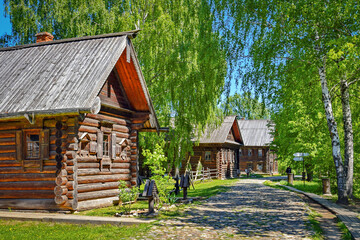 Fototapeta premium Ancient village with wooden houses in Kostroma