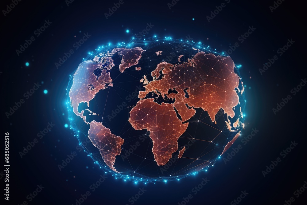 Poster global network connection over the world map. 3d rendering toned image, global network connection co
