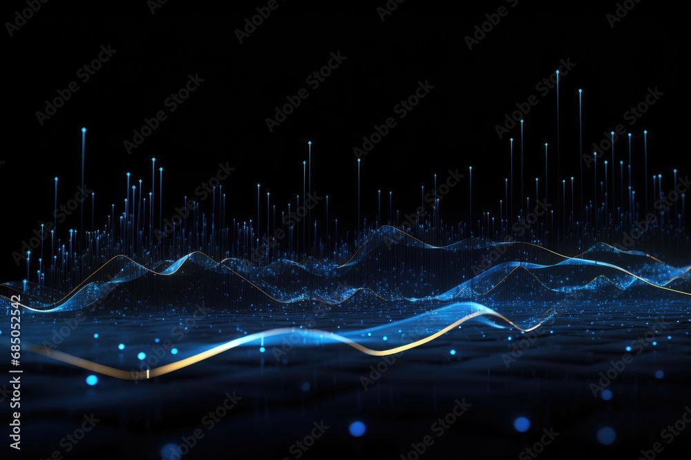 Poster futuristic technology wave background with glowing lines. 3d rendering, glowing blue lines and an ab