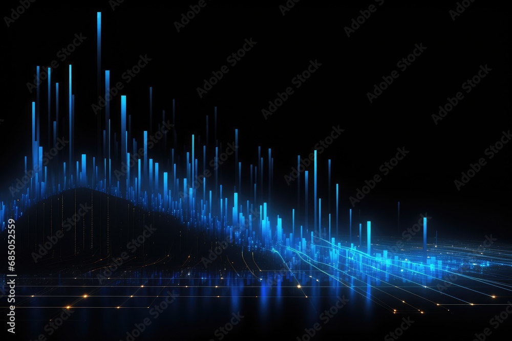 Poster futuristic background with glowing lines and bokeh. 3d rendering, glowing blue lines and an abstract