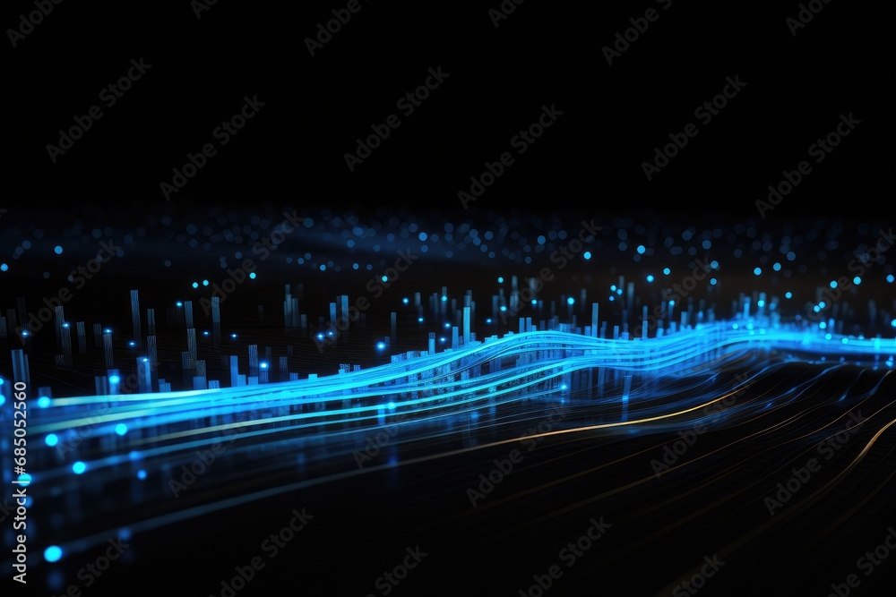 Poster abstract technology background with glowing lines and bokeh. vector illustration, glowing blue lines
