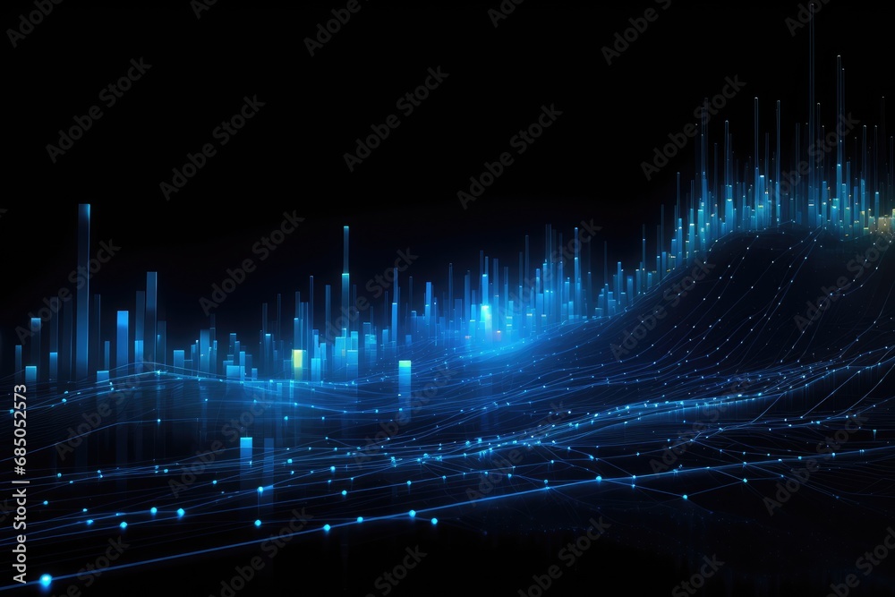 Poster abstract technology background with glowing lines and bokeh. 3d rendering, glowing blue lines and an