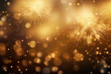 Fireworks on bokeh background. New Year and Christmas celebration, Gold fireworks vector background with bokeh, AI Generated