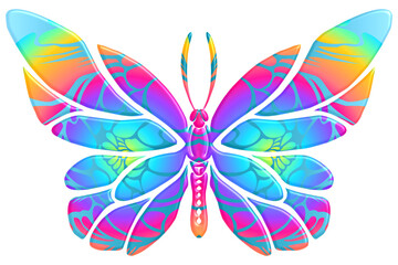 The symmetrical butterfly vector design with dynamic gradient batik dayak flower line art in a luxurious pattern colour 