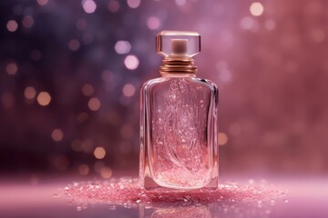 Obraz na płótnie Canvas Perfume bottle little glitters rain. Fashion spa design cosmetic beauty. Generate Ai