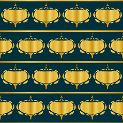 Golden abstract flowers on dark navy blue with lines