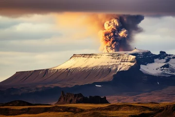 Cercles muraux Kirkjufell Volcanic eruption of Kirkjufell volcano, Iceland, A small volcanic eruption on Mt Fagradalsfjall, Southwest Iceland, AI Generated