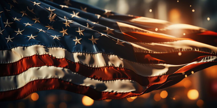 Beautifully waving star and striped flag. USA-like. Generative AI