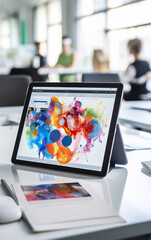 Tablet screen mockup with digital art work design, user friendly app concept - obrazy, fototapety, plakaty
