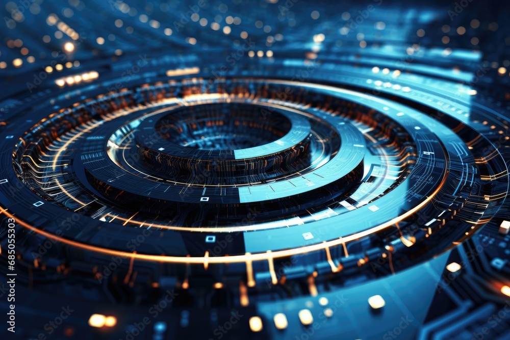 Poster futuristic technology interface. 3d rendering with depth of field, abstract background in science an