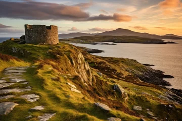 Papier Peint photo Lavable Europe du nord Dyrholaey Castle, Isle of Skye, Scotland, A viewpoint from Bray Head on Valentia Island in the Ring of Kerry in the southwest coast of, AI Generated