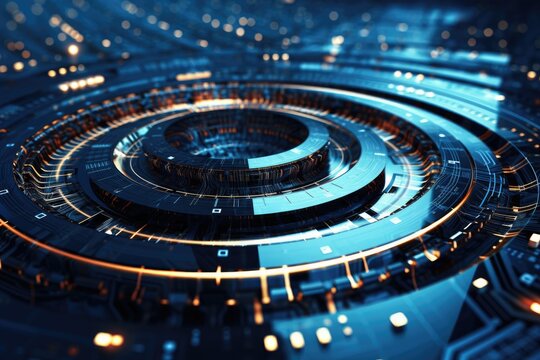 Futuristic technology interface. 3d rendering with depth of field, Abstract background in science and technology, AI Generated