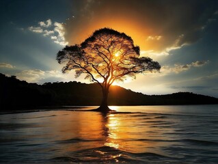 Realistic tree inside the river