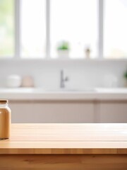Wooden table top on blur background of green garden with bokeh sunlight. High quality photo	