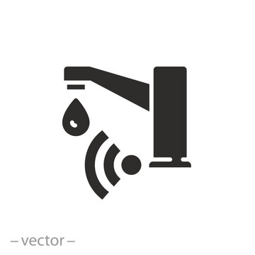 tap sensor icon, smart water system, automatically dispense liquid, flat symbol - editable stroke vector illustration