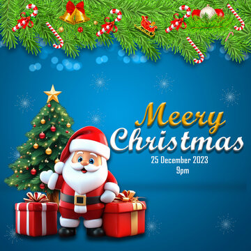 christmas greeting card with santa claus blue pohoto