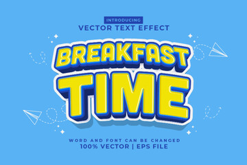 Editable text effect Breakfast time 3d Cartoon Cute template style premium vector