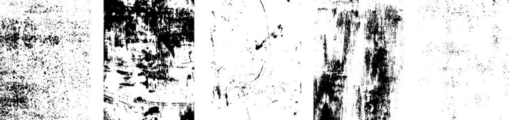 Set of vector grungy black and white textures for your design. Dusty scratchy surfaces. Grunge textures for placard, brochure, packaging, illustration template, overlay, material design