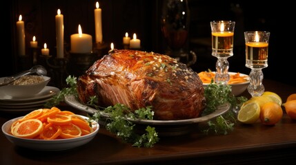 Classic Easter Ham Dinner Top View , Background Images , Hd Wallpapers, Background Image