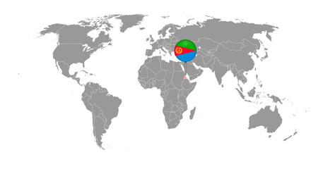 Pin map with Eritrea flag on world map. Vector illustration.