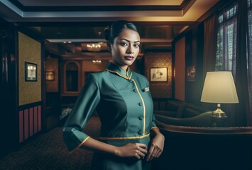 Charming indian hotel staff. Person travel smiling adult service. Generate Ai - obrazy, fototapety, plakaty