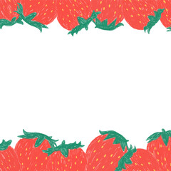 Hand drawn vector illustration of strawberry with blank space for text. Fruit border frame for lettering on white background. - 685061310