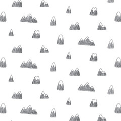 .Hand drawn vector illustration of mountain  in drawing style. Cute forest background in black and white. - 685061367