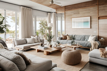 Coastal style home interior design of modern living room. modern architecture interior  - obrazy, fototapety, plakaty