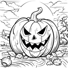 Colorful Halloween coloring pages featuring cheerful jack-o'-lanterns, designed in a playful cartoon style to entertain and engage kids. Generative AI