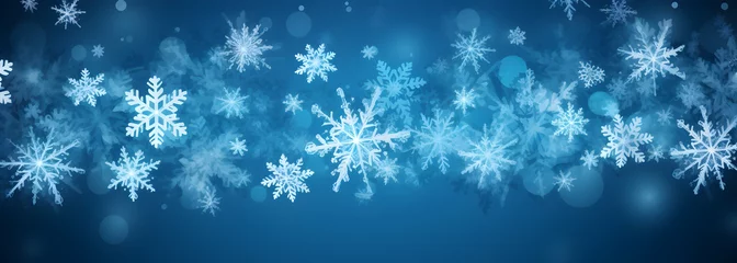 Fotobehang Blue christmas banner with snowflakes merry christmas background. Christmas background Blue © AV Creations