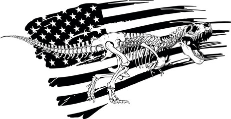 Tyrannosaurus Rex dinosaur skeleton silhouette vector illustration