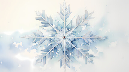Fototapeta na wymiar Watercolor painting of a single snowflake