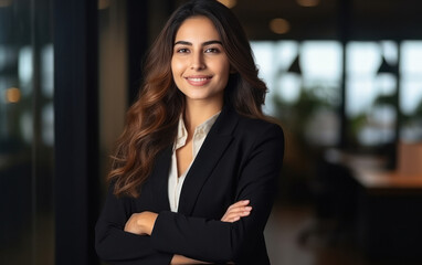 Successful indian businesswoman standing at office