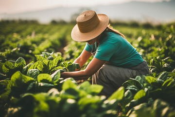 Female farmer agronomist works in a field. A female farmer works in a field with spinach