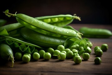 Fresh peas closeup. Nature seed raw healthy vegetable. Generate Ai