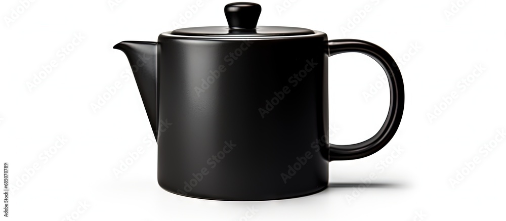 Poster Isolated black coffee cup with clipping path small espresso cup with copy space dark mug mockup on white background side view copy space image