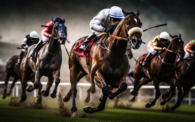 horse race with jockey on the field