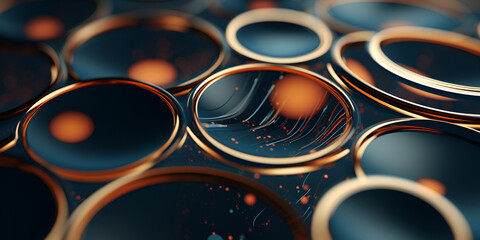 A wall with circles and circles on it Fuel Cell Technology Image A close up of a blue and gold...