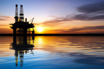 Obraz premium Offshore construction platforms for production oil and gas.Drilling oil rig plant. Generative AI