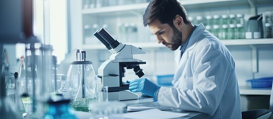 Fascinating discovery scientist examining test samples in a daytime laboratory copy space image