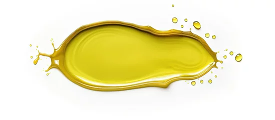 Gordijnen Isolated olive oil puddle on white background viewed from the top and with a clipping path copy space image © vxnaghiyev