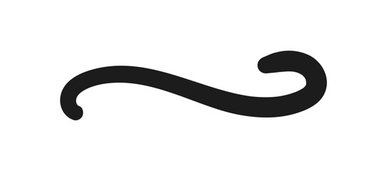 Swoosh and swoops underline typography tail shape. Brush drawn thick curved smear. Hand drawn curly swish, swash, squiggle, twiddle. Vector calligraphy doodle swirl. Vector Underlined icon.