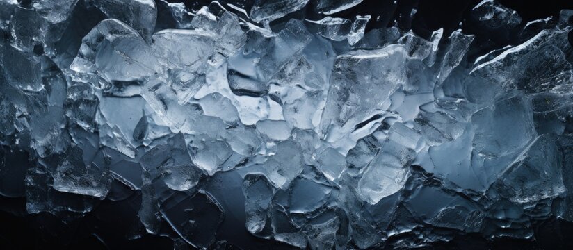 Crushed ice with cracks on black surface copy space image