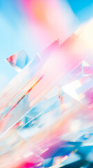 Crystal shards, sharp and angular in blue and pink light. The background is blurred and consists of more crystals of blue and pink colors. Abstract background.