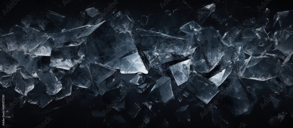 Poster crushed ice with cracks on black surface copy space image