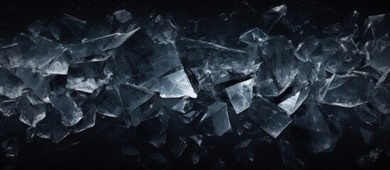 Crushed ice with cracks on black surface copy space image - obrazy, fototapety, plakaty
